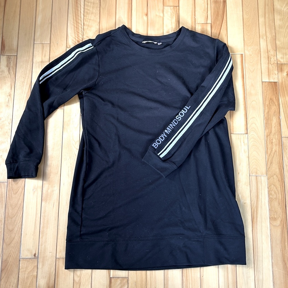 Black la vie en rose tunic-length sweatshirt with metallic stripes, size large